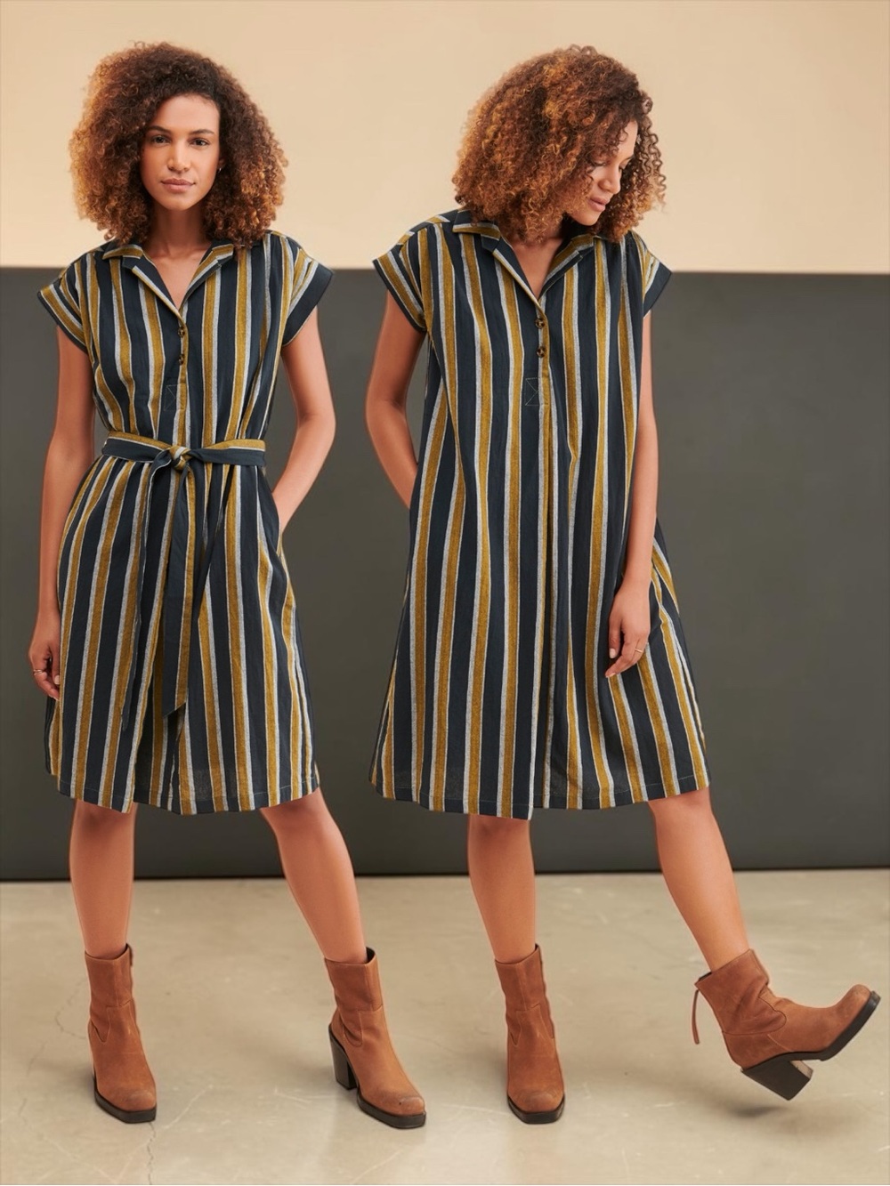 Saint Geraldine Women’s Boho Holland Lined Shirt Striped Shirt Dress Size M